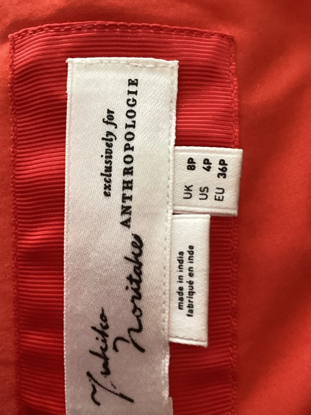 Anthropologie Red Floral Appliqué Asymmetric Dress